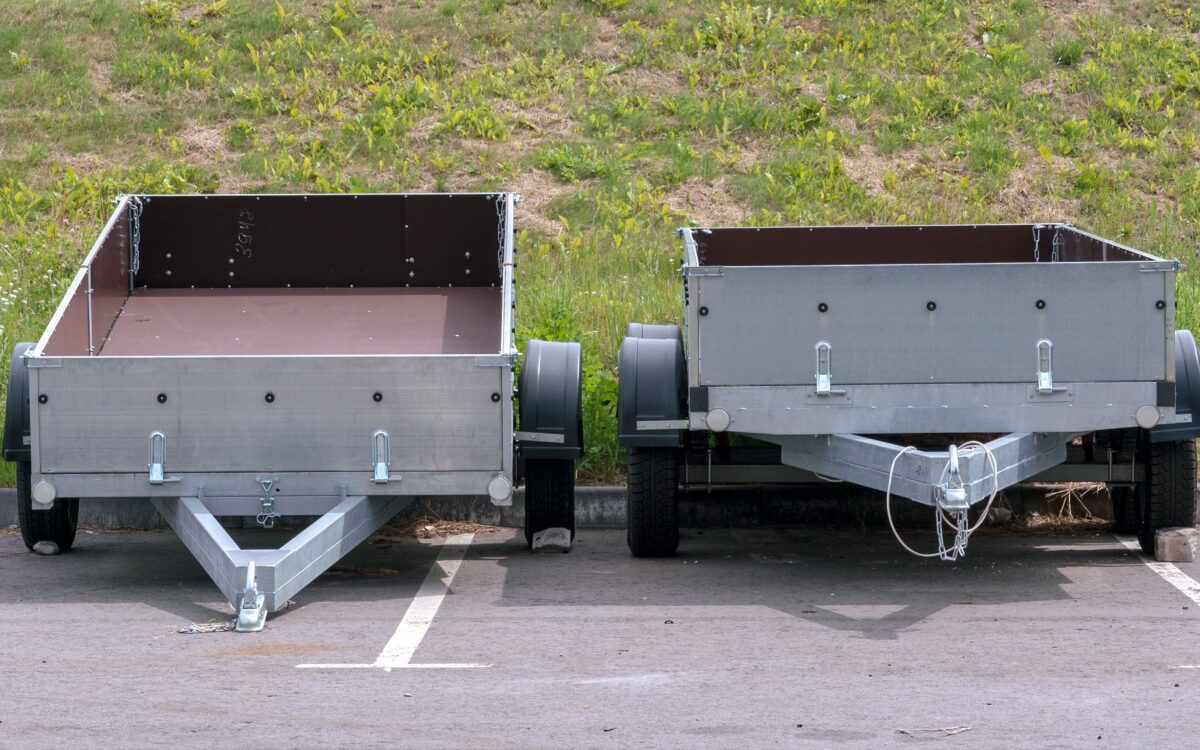 Display of utility trailers in a parking lot